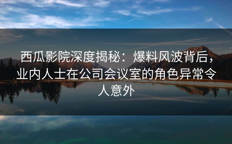 西瓜影院深度揭秘：爆料风波背后，业内人士在公司会议室的角色异常令人意外