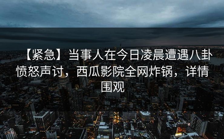 【紧急】当事人在今日凌晨遭遇八卦愤怒声讨，西瓜影院全网炸锅，详情围观